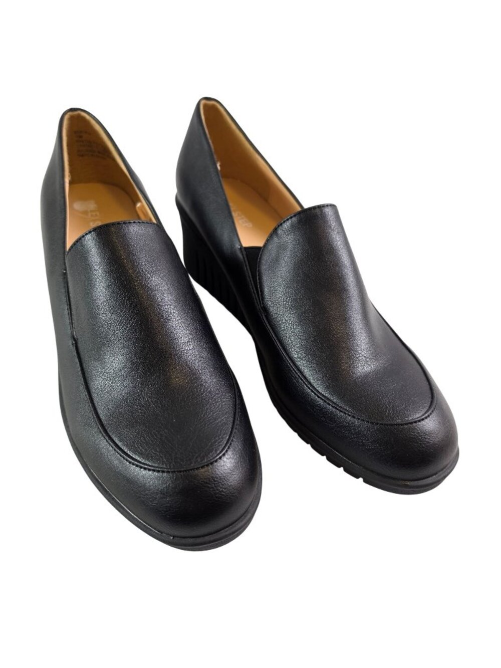 Flex Step Beatrix Loafers Womens 10 Black Platform Wedge Slip On Shoes NWOB